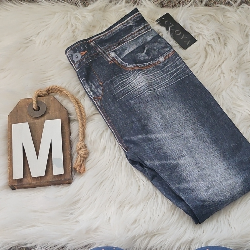 Cloya Faux Jean Pull On Wide Waist Leggings-Runs Small NWT